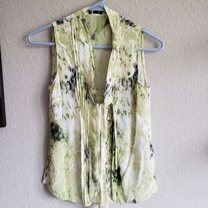 Ann Taylor sage abstract tie collar silk top 2P